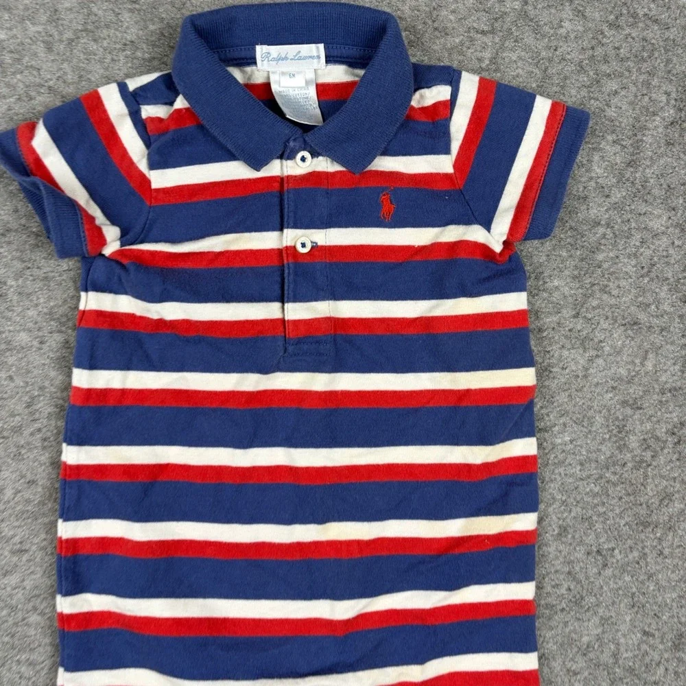 Ralph Lauren Romper Baby 6 Month Striped Red White Blue Polo Short Sleeve